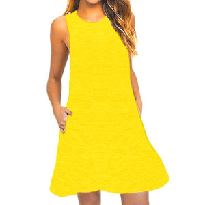 Summer Cotton Dress Women Sleeveless Beach Black Dress Casual  Pocket Loose Dress Female Plus Size Dress Fashion Clothing