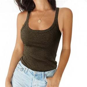 O Neck Summer Knit Top Sleeveless Women Sexy Basic T Shirt White Off Shoulder Ribbed Black Tank Top Casual