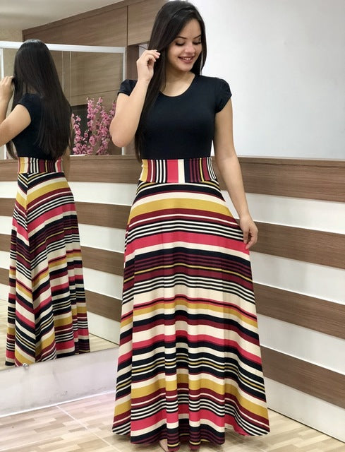Drees women dots print maxi dress pleated Short sleeve female casual straight dresses chic ankle length Bow Summer Pink Clothes