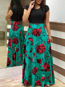 Drees women dots print maxi dress pleated Short sleeve female casual straight dresses chic ankle length Bow Summer Pink Clothes